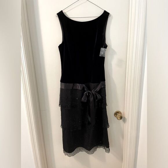 Eliza J Dresses & Skirts - NWT Vintage Y2K Eliza J Black Sheath Velvet  3 tier Ruffle Silk Cocktail Dress